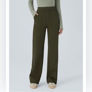 Halara women’s High-Waisted Olive Green Wide-Leg Pants size M